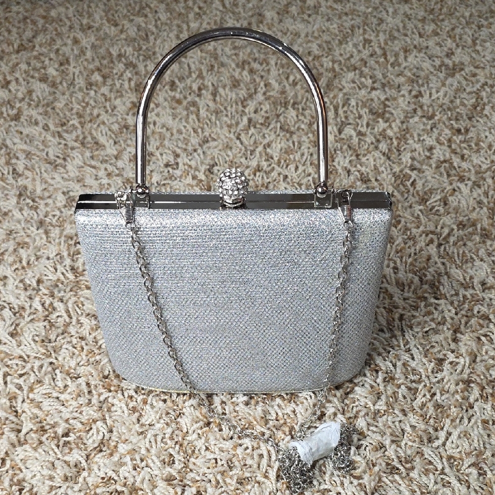 Silver Sparkle Evening Top-Handle Bag